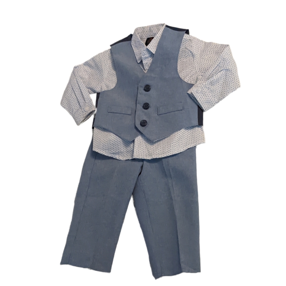NWOT Dockers Blue & White Set - Long Sleeve Button Down with Vest and Pants 6/9M